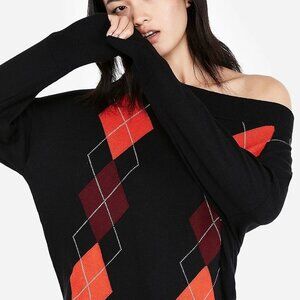 EXPRESS Argyle Tunic Sweater Black Size Small